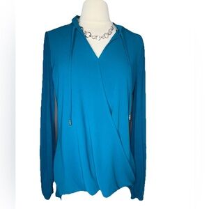 Micheal Kors Teal Wrap-Front Blouse – Long Sleeve, Size S
